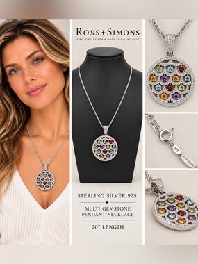 Ross-Simons Sterling Silver 925 Multi-Gemstone Round Pendant Necklace 20”